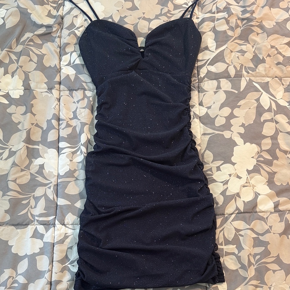 Windsor Blue Sparkle Ruched Sweetheart Mini Dress